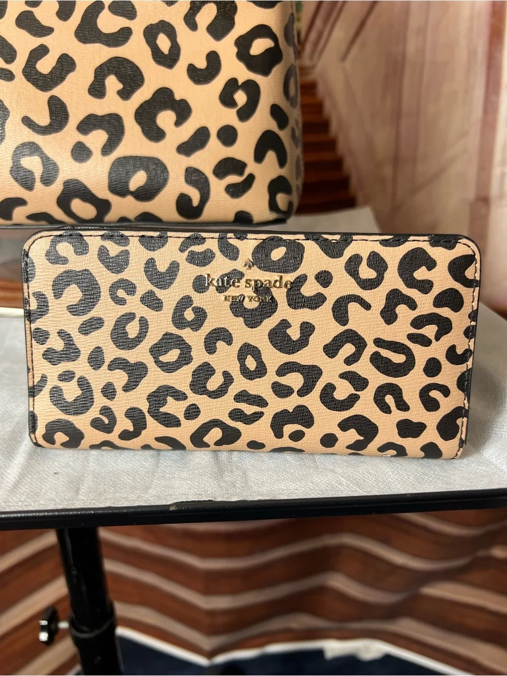 kate spade Darcy Leopard Print Large Satchel with Black Leather handles 🖤 Set